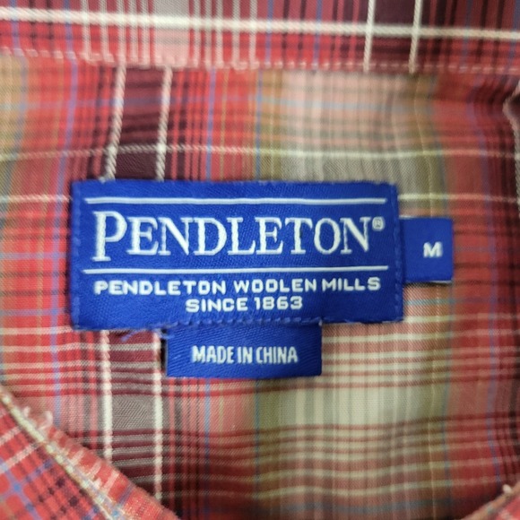 Pendleton Mens Medium Red Plaid Pearl Snap Short Sleeve Workshirt - Picture 4 of 6